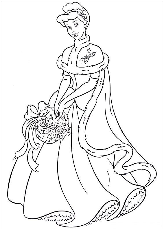 coloriage cendrillon avec son panier de houx de noel